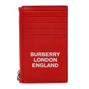 BURBERRY 
Calfskin London England Print Logo Card Holder Red